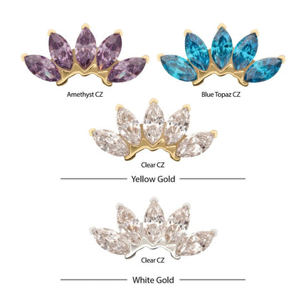 Invictus 14Kt Gold Threadless Fan Shape Top with 5-Cluster Marquise Prong Gem