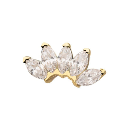 Invictus 14Kt Gold Threadless Fan Shape Top with 5-Cluster Marquise Prong Gem