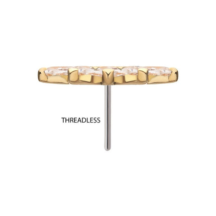 Invictus 14Kt Gold Threadless Fan Shape Top with 5-Cluster Marquise Prong Gem