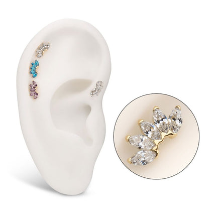 Invictus 14Kt Gold Threadless Fan Shape Top with 5-Cluster Marquise Prong Gem