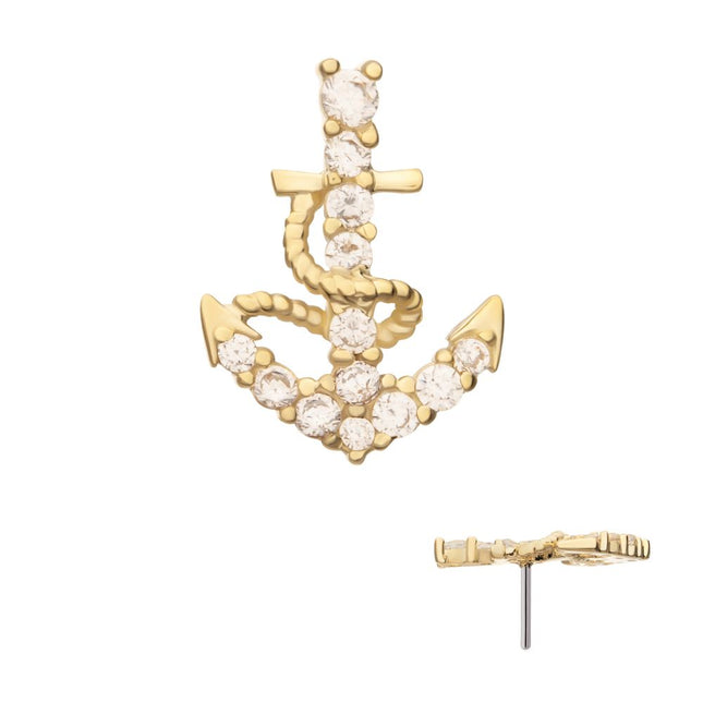Invictus 14Kt Yellow Gold Threadless Pave Gem Anchor Top