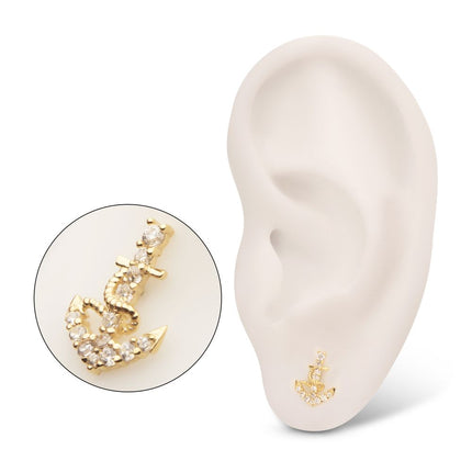 Invictus 14Kt Yellow Gold Threadless Pave Gem Anchor Top