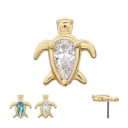 Invictus 14Kt Yellow Gold Threadless 3-Prong Teardrop Gem Turtle Top