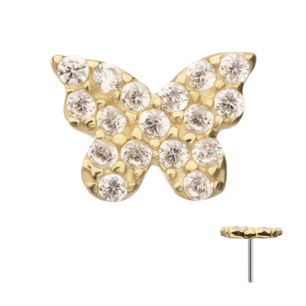 Invictus 14Kt Yellow Gold Threadless Butterfly with Pave Gem Top