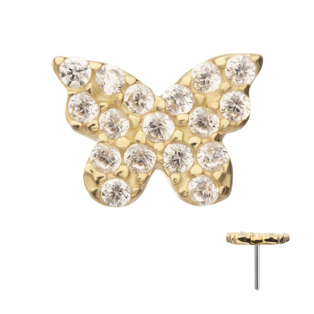 Invictus 14Kt Yellow Gold Threadless Butterfly with Pave Gem Top