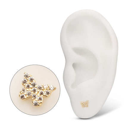 Invictus 14Kt Yellow Gold Threadless Butterfly with Pave Gem Top