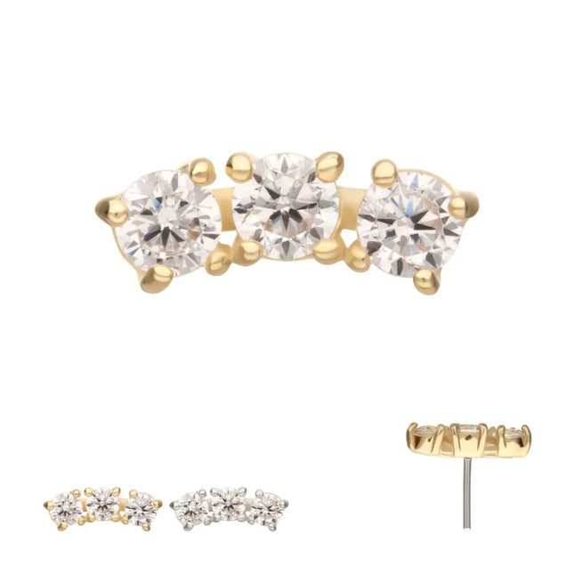 Invictus 14Kt Gold Threadless Centered Gem Curved Cluster Top