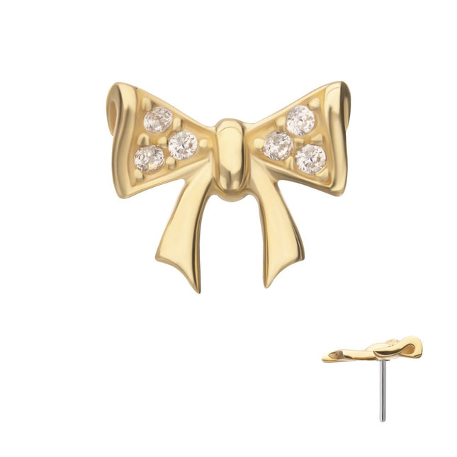 Invictus 14Kt Yellow Gold Threadless Bow with Pave Gem Top