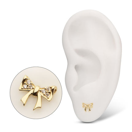 Invictus 14Kt Yellow Gold Threadless Bow with Pave Gem Top