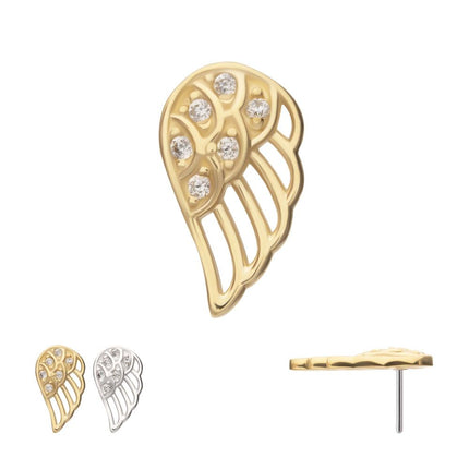 Invictus 14Kt Gold Threadless Angel Wing with Pave Gem Top (Left Ear)