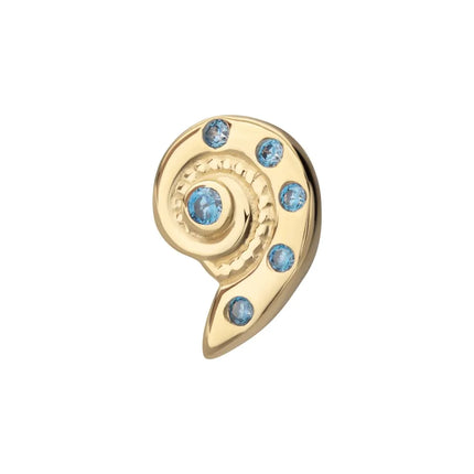 Invictus 14Kt Yellow Gold Threadless Aqua CZ Gem Snaill Top