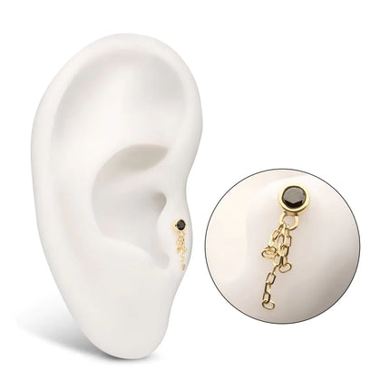 Invictus 14Kt Yellow Gold Threadless Bezel Set Gem Top with Triple Chain Dangle