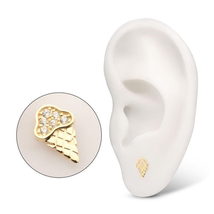 Invictus 14Kt Yellow Gold Threadless 6 Pave Set Gem Ice Cream Top