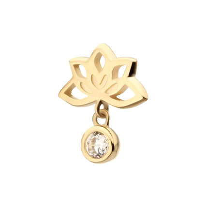 Invictus 14Kt Yellow Gold Threadless Lotus Flower Top with Bezel Gem Dangle