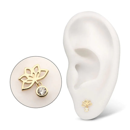 Invictus 14Kt Yellow Gold Threadless Lotus Flower Top with Bezel Gem Dangle