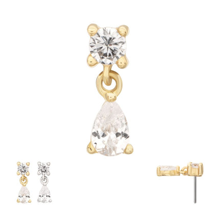 Invictus 14Kt Gold Threadless Prong Set Round Gem Top with Teardrop Dangle