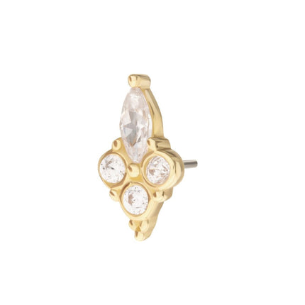 Invictus 14Kt Gold Threadless Prong Set Marquise & Triple Round Gem Top