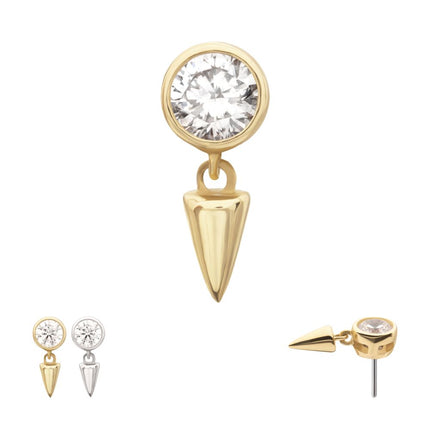 Invictus 14Kt Gold Threadless Bezel Round Gem Top with Spike Dangle