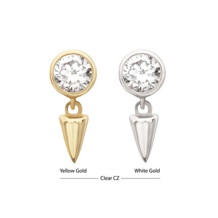 Invictus 14Kt Gold Threadless Bezel Round Gem Top with Spike Dangle