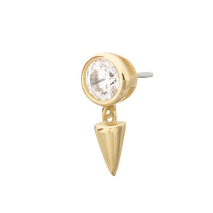Invictus 14Kt Gold Threadless Bezel Round Gem Top with Spike Dangle