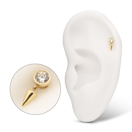 Invictus 14Kt Gold Threadless Bezel Round Gem Top with Spike Dangle