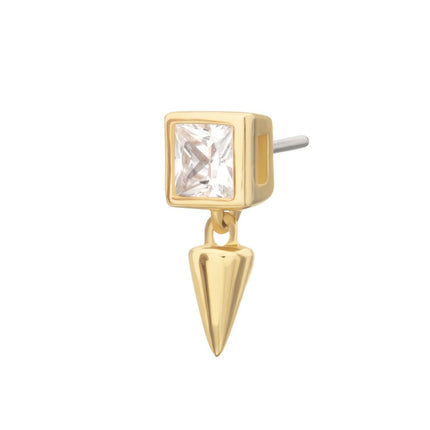 Invictus 14Kt Gold Threadless Bezel Princess Cut Gem Top with Spike Dangle