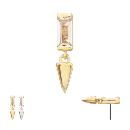 Invictus 14Kt Gold Threadless Bezel Baguette Gem Top with Spike Dangle