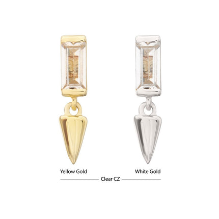 Invictus 14Kt Gold Threadless Bezel Baguette Gem Top with Spike Dangle