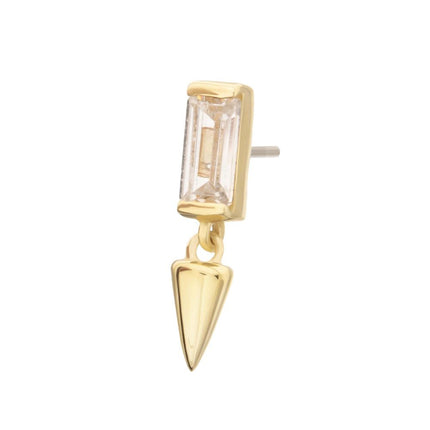 Invictus 14Kt Gold Threadless Bezel Baguette Gem Top with Spike Dangle