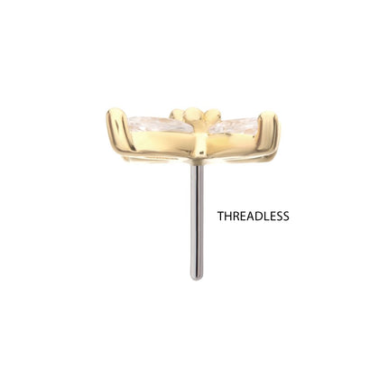 Invictus 14Kt Yellow Gold Threadless Prong Set Marquise CZ Gem 4-Petal Flower Top