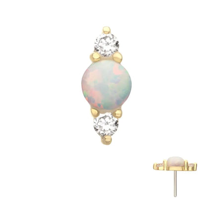 Invictus 14Kt Yellow Gold Threadless Prong Set White Opal & Clear CZ CZ Gem Cluster Top