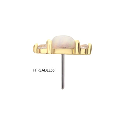 Invictus 14Kt Yellow Gold Threadless Prong Set White Opal & Clear CZ CZ Gem Cluster Top