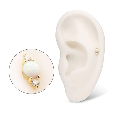 Invictus 14Kt Yellow Gold Threadless Prong Set White Opal & Clear CZ CZ Gem Cluster Top