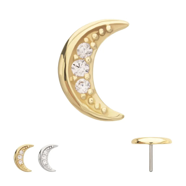 Invictus 14Kt Gold Threadless Pave CZ Gem Crescent Moon Top