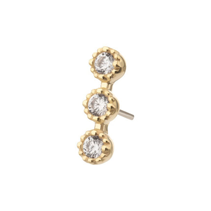 Invictus 14Kt Gold Threadless Milgrain Edge Triple Cluster Bezel CZ Gem Top