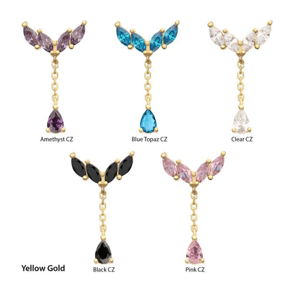 Invictus 14Kt Gold Threadless Quadruple Marquise Cluster Top with Teardrop CZ Gem Dangle