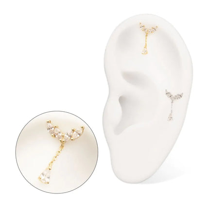 Invictus 14Kt Gold Threadless Quadruple Marquise Cluster Top with Teardrop CZ Gem Dangle