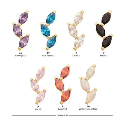 Invictus 14Kt Gold Threadless Vine Shape Top with 3-Tier Marquise Gem