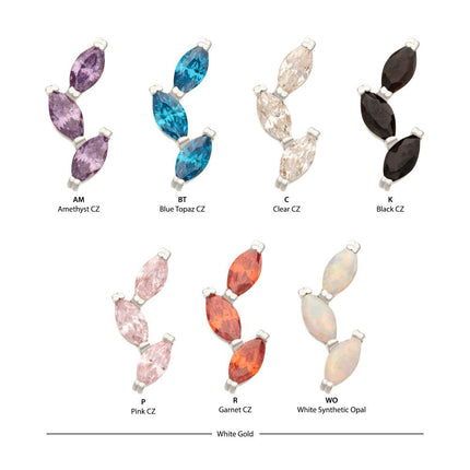 Invictus 14Kt Gold Threadless Vine Shape Top with 3-Tier Marquise Gem