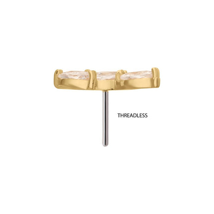 Invictus 14Kt Gold Threadless Vine Shape Top with 3-Tier Marquise Gem