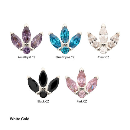 Invictus 14Kt Gold Threadless Marquise Fan with Central Round CZ Gem Top