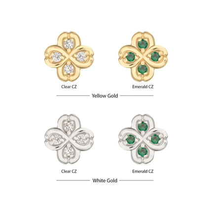 Invictus 14Kt Gold Threadless 4 Leaf Clover with Prong Gem Accents Top