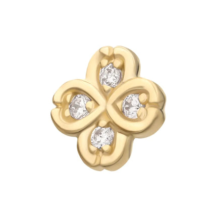 Invictus 14Kt Gold Threadless 4 Leaf Clover with Prong Gem Accents Top