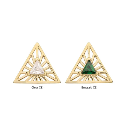 Invictus 14Kt Yellow Gold Threadless Prong Set Triangle CZ Gem on a Radiant Triangle Shape Top