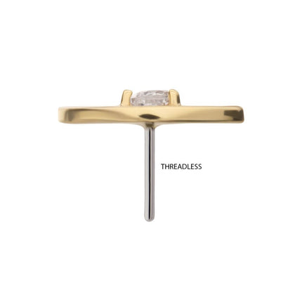 Invictus 14Kt Yellow Gold Threadless Prong Set Teardrop CZ Gem on a Radiant Fan Shape Top