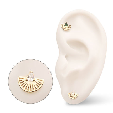 Invictus 14Kt Yellow Gold Threadless Prong Set Teardrop CZ Gem on a Radiant Fan Shape Top