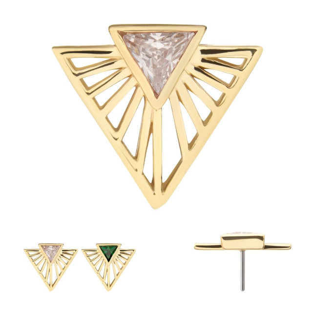 Invictus 14Kt Yellow Gold Threadless Bezel Set Triangle CZ Gem on a Radiant Triangle Shape Top