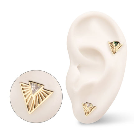 Invictus 14Kt Yellow Gold Threadless Bezel Set Triangle CZ Gem on a Radiant Triangle Shape Top