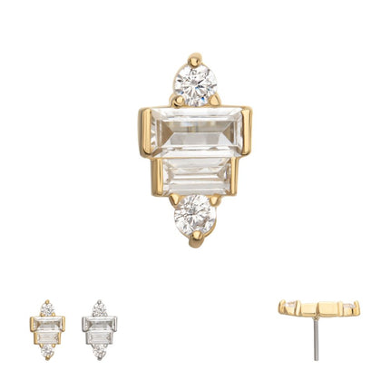 Invictus 14Kt Gold Threadless 3D Geometric Baguette & Round Gem Top