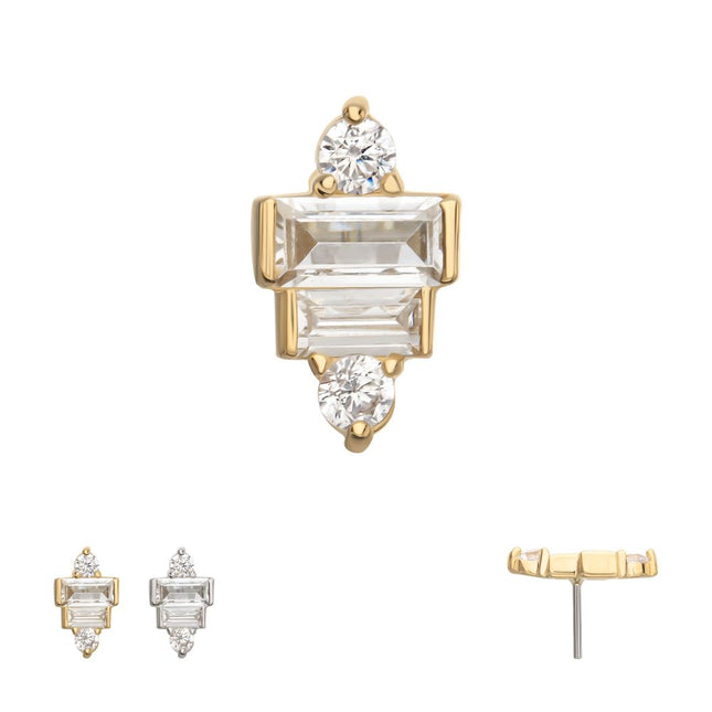 Invictus 14Kt Gold Threadless 3D Geometric Baguette & Round Gem Top